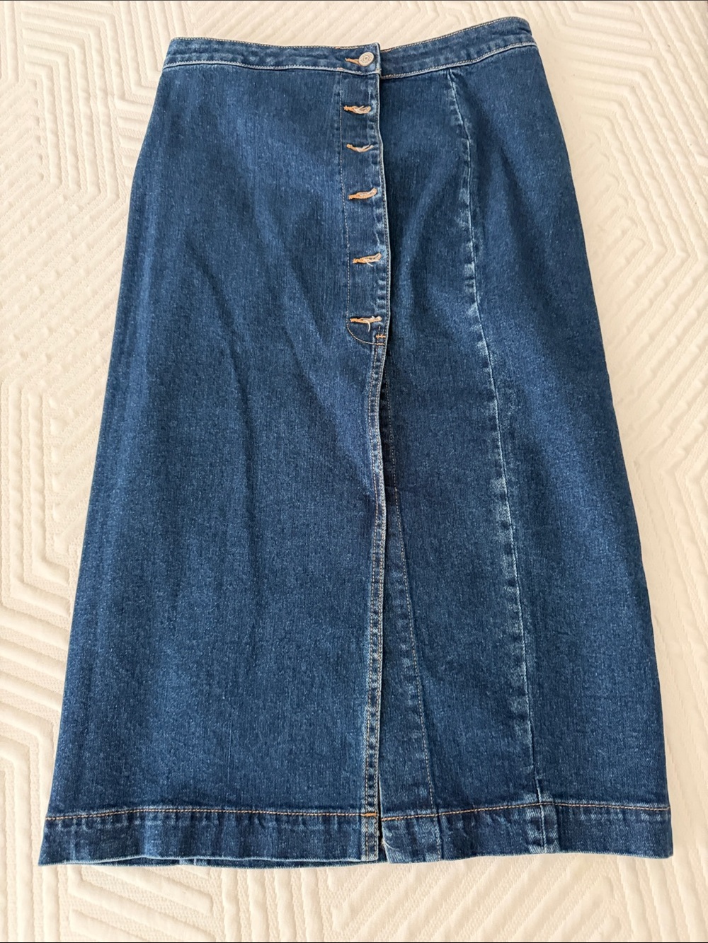 Free People Dark Blue Button-Front Denim Midi Skirt